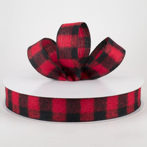 1.5  Brushed Buffalo Plaid Ribbon: Black & Red (50 Yards) Supply