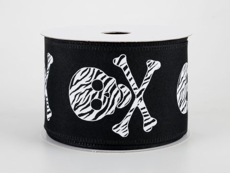 2.5  Zebra Stripe Skull & Crossbone Satin Ribbon: Black (10 Yards) Online now