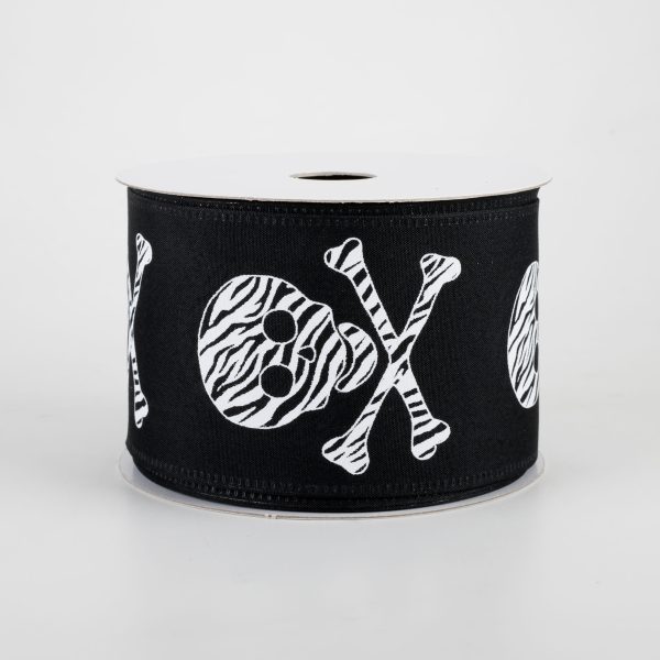 2.5  Zebra Stripe Skull & Crossbone Satin Ribbon: Black (10 Yards) Online now