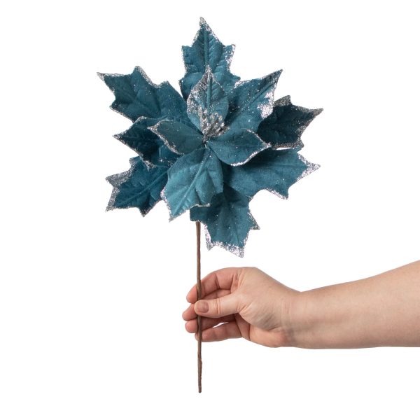 12  Poinsettia Stem: Teal Blue Online Hot Sale