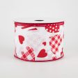 2.5  Variety Patterned Hearts Ribbon: White & Red (10 Yards) For Discount