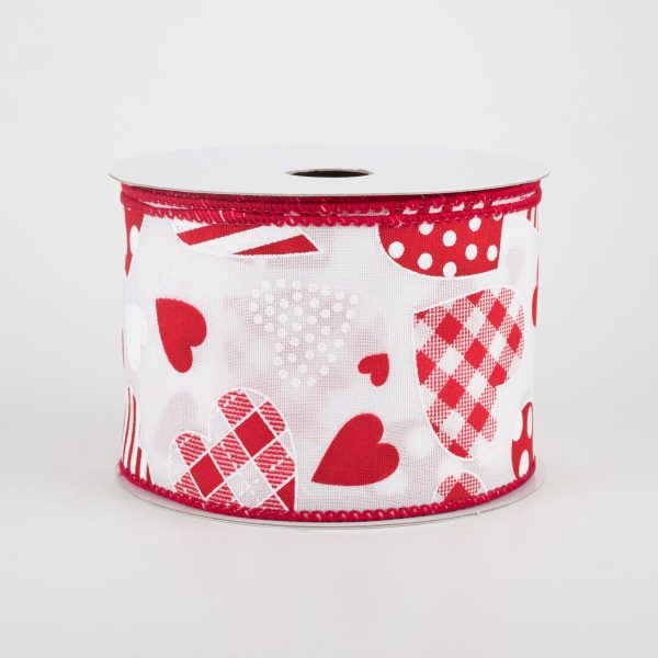 2.5  Variety Patterned Hearts Ribbon: White & Red (10 Yards) For Discount