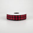 7 8  Woven Wired Buffalo Plaid Ribbon: Red & Black (10 Yards) Online