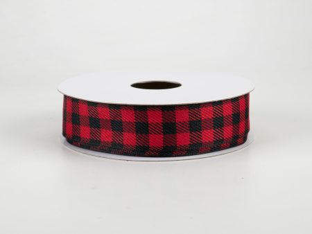 7 8  Woven Wired Buffalo Plaid Ribbon: Red & Black (10 Yards) Online