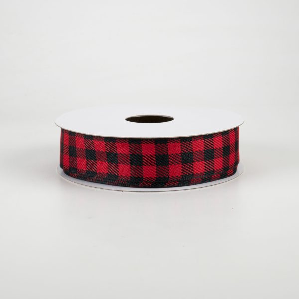 7 8  Woven Wired Buffalo Plaid Ribbon: Red & Black (10 Yards) Online