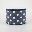 2.5  Stiff Linen Polka Dot Ribbon: Navy Blue (10 Yards) Online now