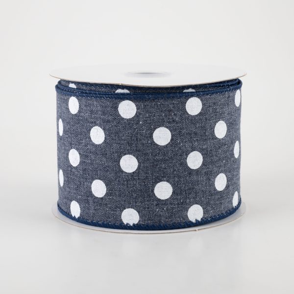 2.5  Stiff Linen Polka Dot Ribbon: Navy Blue (10 Yards) Online now