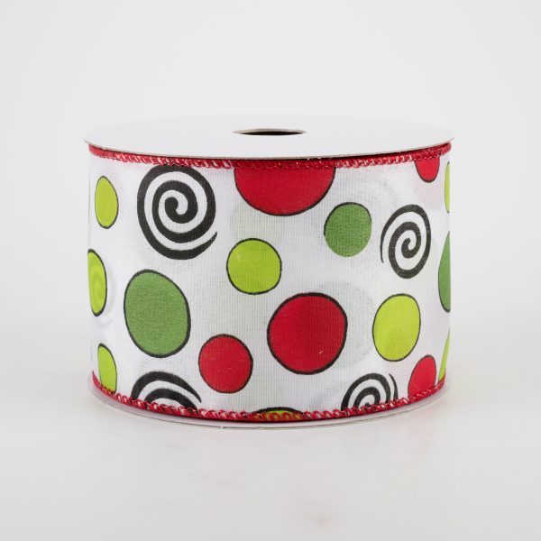 2.5  Whimsy Holiday Dots & Swirls Ribbon  (10 Yards) Online Hot Sale