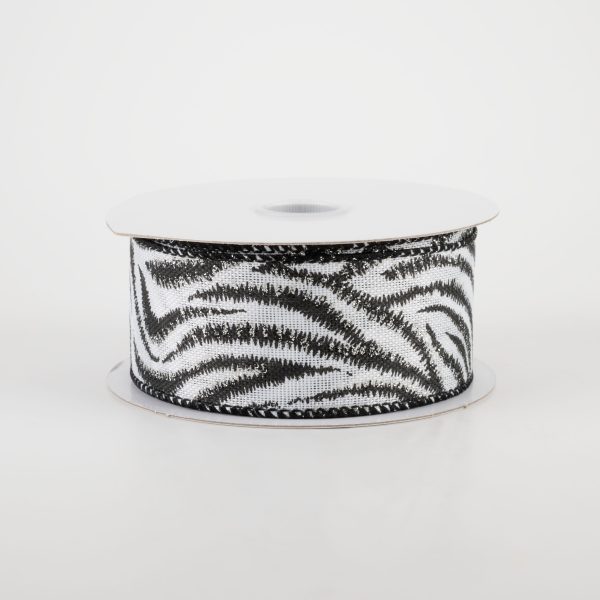 1.5  Black & Silver Zebra Stripe Ribbon (10 Yards) For Sale