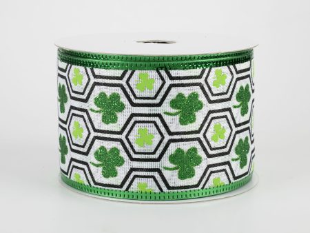 2.5  Shamrock Hexagon Ribbon: White (10 Yards) For Discount