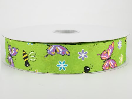 1.5  Butterflies & Bees Ribbon: Lime (50 Yards) Online Sale