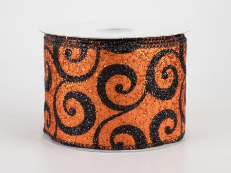 2.5  Ultra Glitter Swirls Ribbon: Orange & Black (10 Yards) For Cheap