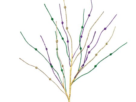 33  Glitter Curly Twig & Bead Spray: Mardi Gras For Cheap