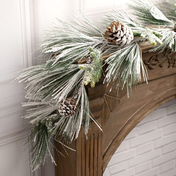 6  Flocked Long Needle Pine Garland Discount