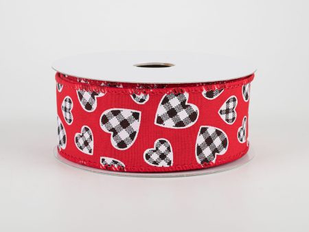 1.5  Buffalo Check Heart Ribbon: Red (10 Yards) on Sale