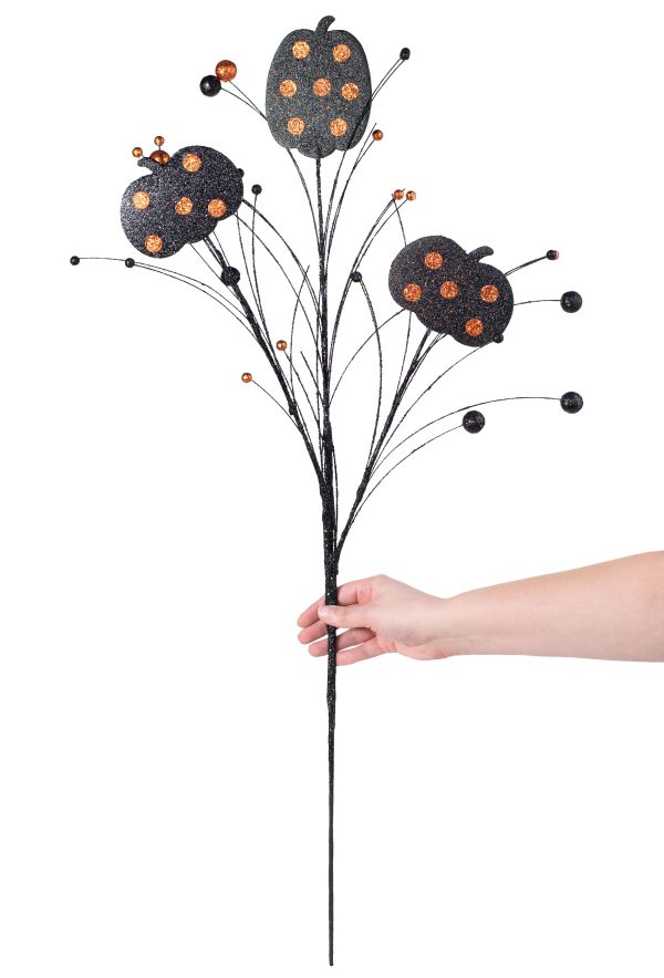 37  Glitter Polka Dot Pumpkin Ball Spray: Black & Orange For Discount