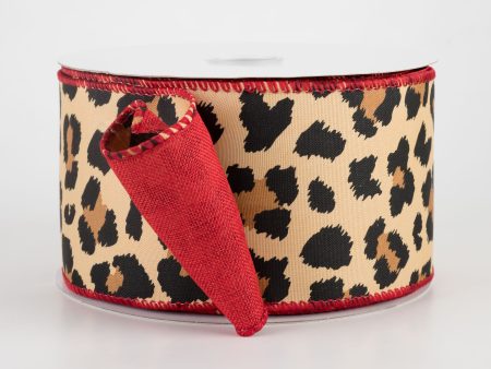 2.5  Two Sided Cheetah Print & Linen Ribbon: Red (10 Yards) For Discount