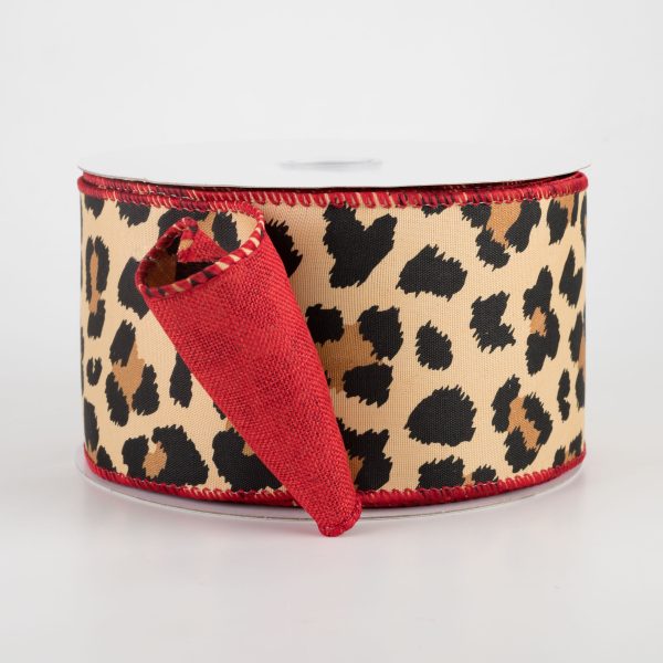 2.5  Two Sided Cheetah Print & Linen Ribbon: Red (10 Yards) For Discount