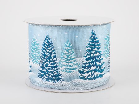 2.5  Snowscape Trees Ribbon: Light Blue (10 Yards) Discount