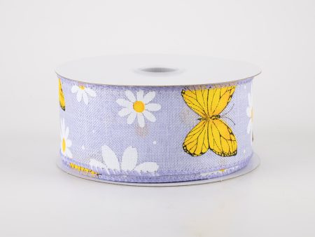 1.5  Daisies & Butterflies Linen Ribbon: Lavender (10 Yards) Discount