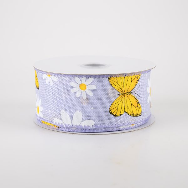 1.5  Daisies & Butterflies Linen Ribbon: Lavender (10 Yards) Discount