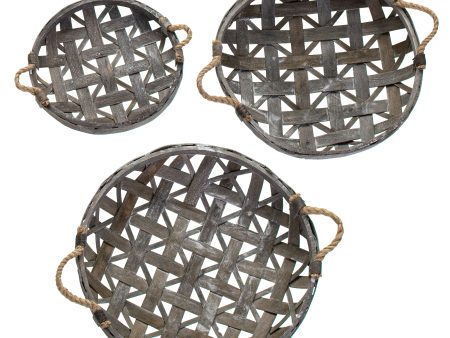 12-16  Tobacco Basket With Jute Handles: Round Grey Wash (Set of 3) Supply