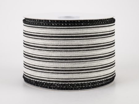 2.5  Ticking Stripes Ribbon: Cream & Black (10 Yards) Cheap