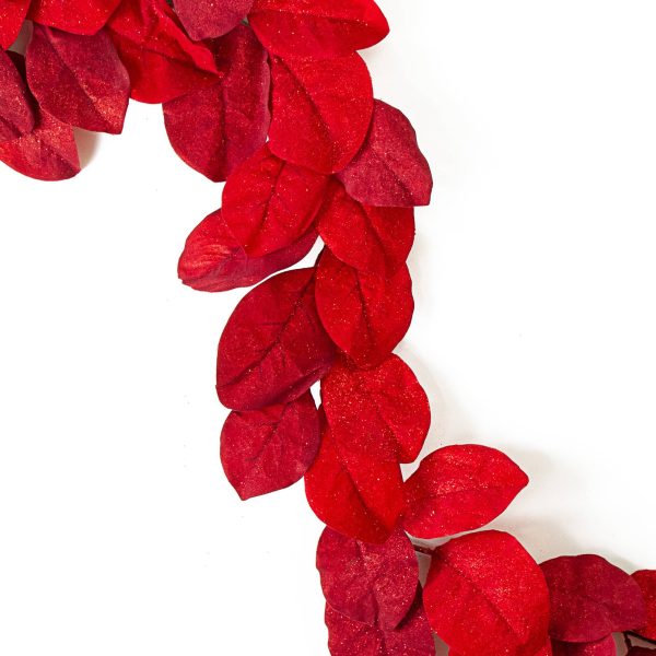 6  Flocked Glitter Magnolia Leaves Garland: Red Online Sale