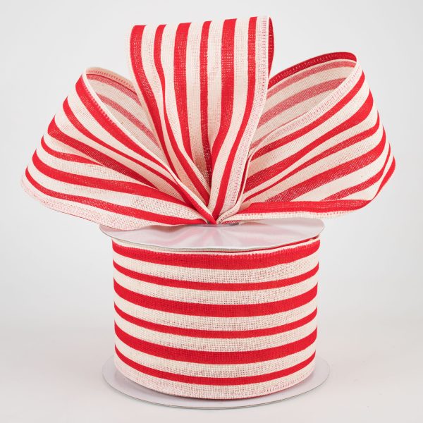 2.5  Vertical Variated Stripes Ribbon: Ivory & Red (10 Yards) Discount