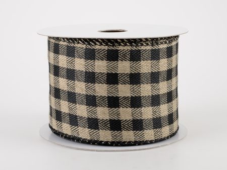 2.5  Tiny Woven Buffalo Plaid Ribbon: Black, Natural (10 Yards) Discount