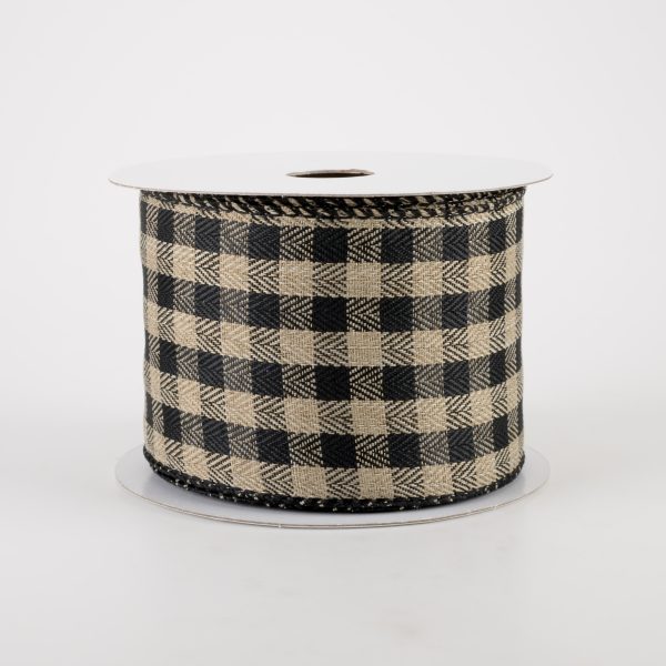 2.5  Tiny Woven Buffalo Plaid Ribbon: Black, Natural (10 Yards) Discount