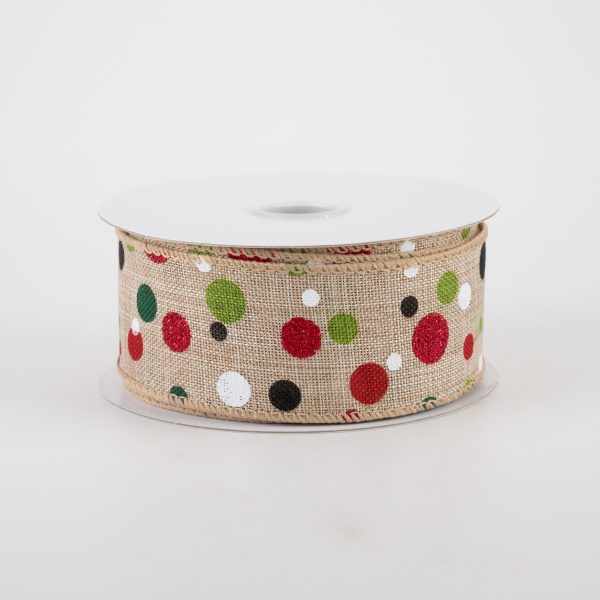 1.5  Christmas Dots Ribbon: Natural (10 Yards) For Discount