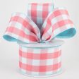 2.5  Two Sided Buffalo Plaid & Linen Ribbon: Coral, White, Aqua (10 Yards) on Sale