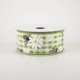 1.5  Daisies & Bees Ribbon: Sage Green Gingham (10 Yards) For Sale