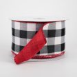 2.5  Two Sided Buffalo Plaid & Linen Ribbon: Black, White, Red (10 Yards) Online