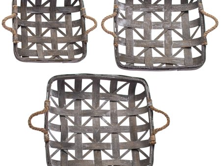 10-15  Tobacco Basket With Jute Handles: Square Grey Wash (Set of 3) Supply