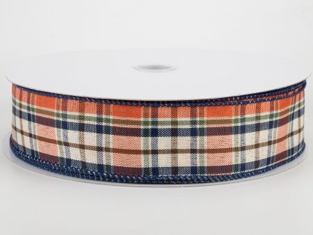 1.5   Scarecrow Plaid Ribbon: Orange, Moss, Navy (50 Yards) For Discount