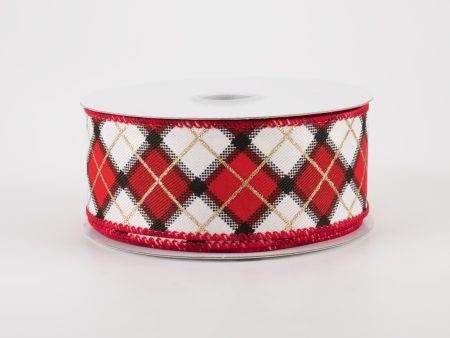 1.5  Claire Plaid Ribbon: Ivory, Red, Black (10 Yards) For Discount