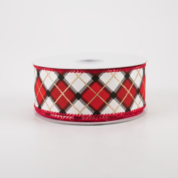 1.5  Claire Plaid Ribbon: Ivory, Red, Black (10 Yards) For Discount