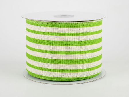 2.5  Vertical Variated Stripes Ribbon: Ivory & Green (10 Yards) Supply