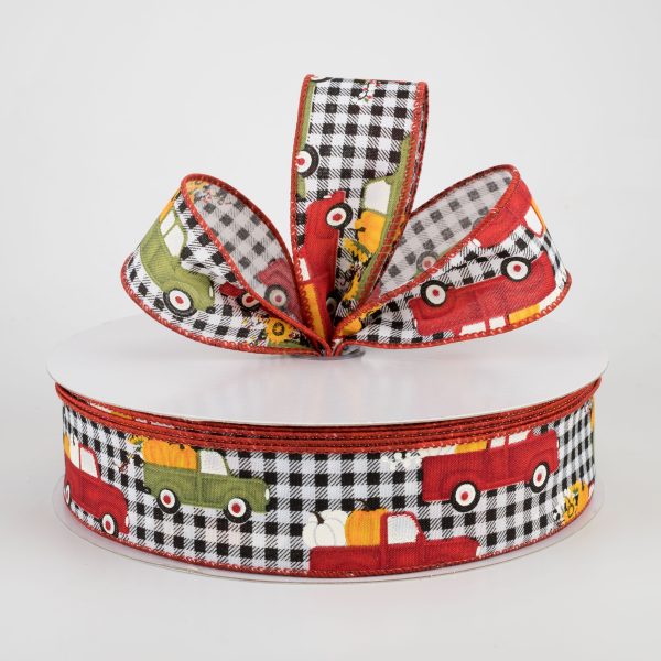 1.5  Black & White Buffalo Plaid Pumpkin Truck Ribbon (50 Yards) Online now