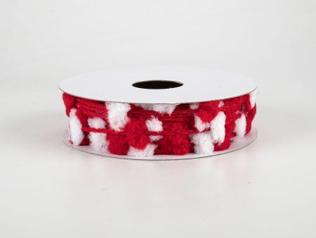 3 8  Wired Pom Pom Ribbon: Red & White (10 Yards) Online