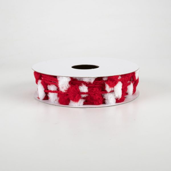 3 8  Wired Pom Pom Ribbon: Red & White (10 Yards) Online