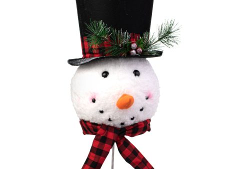 13.5  Snowman Head Tree Topper With Pick: Buffalo Plaid Online