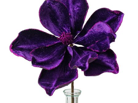 10  Velvet & Glitter Magnolia Spray: Dark Purple on Sale