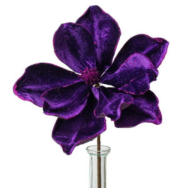 10  Velvet & Glitter Magnolia Spray: Dark Purple on Sale