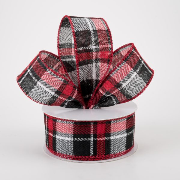 1.5  Chesire Plaid Ribbon: Black, Red, White (10 Yards) Cheap