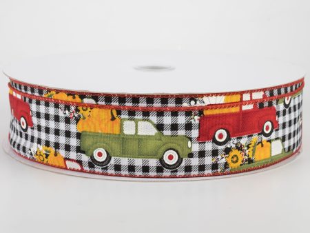 1.5  Black & White Buffalo Plaid Pumpkin Truck Ribbon (50 Yards) Online now