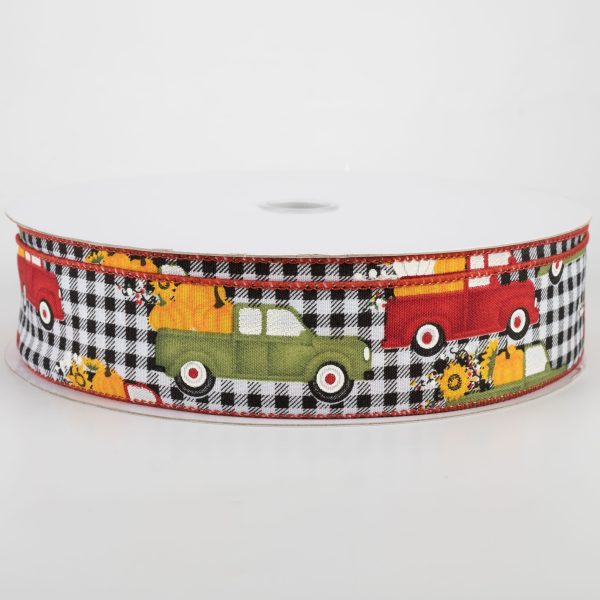 1.5  Black & White Buffalo Plaid Pumpkin Truck Ribbon (50 Yards) Online now