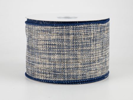 2.5  Twinkly Woven Linen Ribbon: Navy & Gold (10 Yards) For Cheap